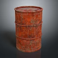 Red Rusty Metal Oil Barrel With Reinforced Rings And Weathered Texture