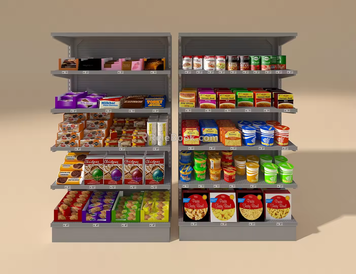 Supermarket shelf snack display case 3d model