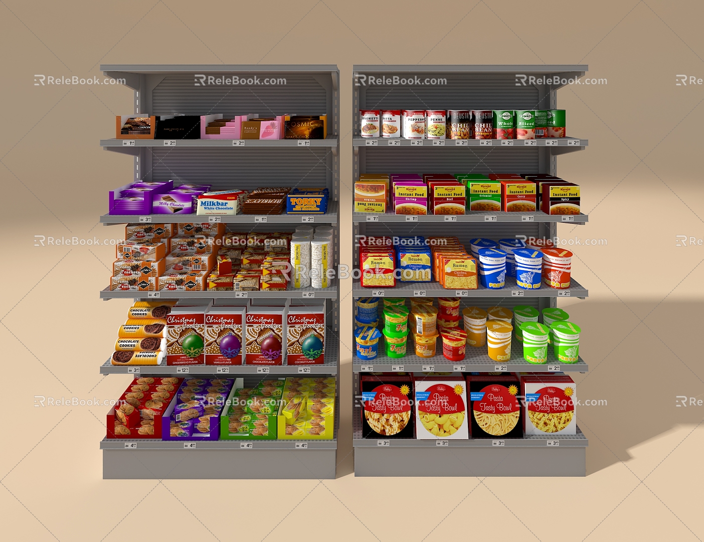 Supermarket shelf snack display case 3d model