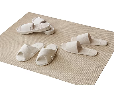 Modern Beige Coffee Table Displaying White And Beige Slippers On Beige Mat 3d model