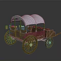 Vintage Wooden Carriage With White Canopy And Classic Wooden Wheels Structure