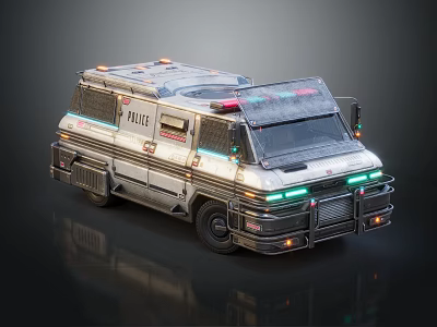 Police Functional Vehicle with Futuristic Design Metallic Exterior Roof Police Lights and LED Lighting 3d model