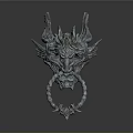 Dragon Shaped Metal Door Knocker With Intricate Horns And Ornate Ring