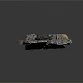 Modern Miniature Scene Featuring Rocks Wooden Bridge Black Vehicle And Crates