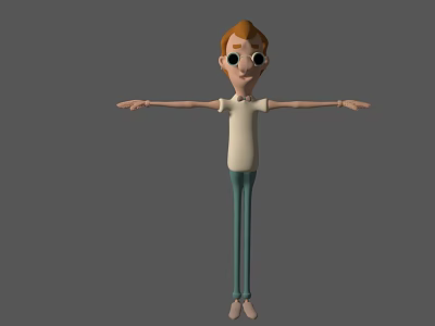 Cartoon Character 3D Sculpture Featuring Red Hair Glasses White T-shirt Blue Pants and Outstretched Arms 3d model