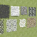 Beautiful Various Pebble Combinations in Paved Squares with Green Grass Background