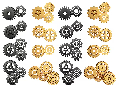 Black and Golden Decorative Gears Collection With Assorted Sizes and Designs 3d model