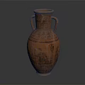 Classic Ancient Terracotta Amphora With Two Handles And Intricate Figure Patterns