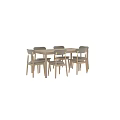 Modern Wooden Dining Table Set With Gray Padded Chairs And Metal Accents