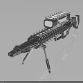 Sci Fi Futuristic Firearm With Spiked Barrel Tripod Stand And Rectangular Device 3d model