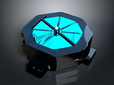 Octagonal Modern Tech Device With Blue Transparent Top Radial Structure And Black Base 3d model