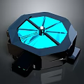 Octagonal Modern Tech Device With Blue Transparent Top Radial Structure And Black Base