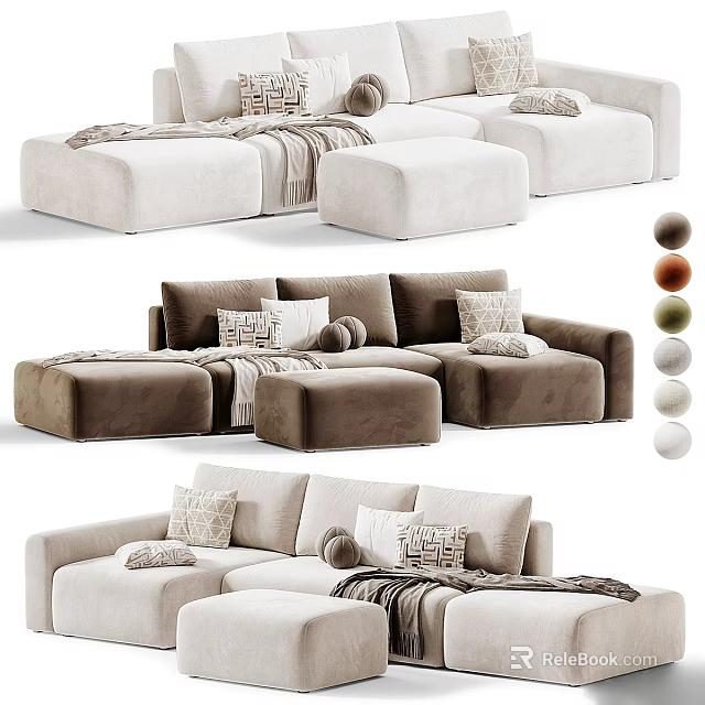 Modern Comfortable Multi Person Fabric Sectional Sofa With Multiple Color Options For Cozy Living Room 3d model 