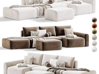 Modern Comfortable Multi Person Fabric Sectional Sofa With Multiple Color Options For Cozy Living Room 3d model