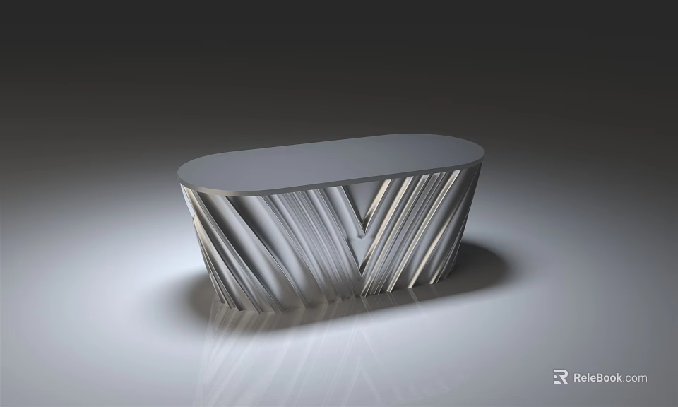 Modern Reception Desk With Sleek Metal Top and Striped Geometric Base in Contemporary Office Design 3d model 
