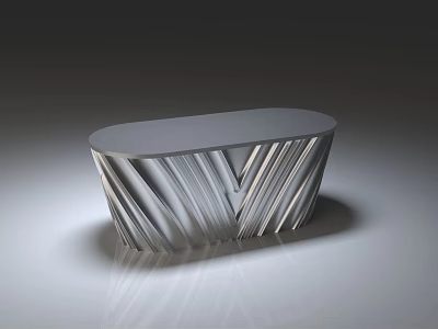 Modern Reception Desk With Sleek Metal Top and Striped Geometric Base in Contemporary Office Design 3d model