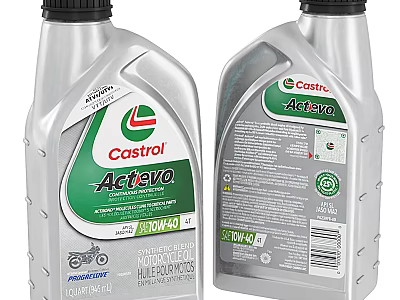 Castrol Activa 4T 10W40 Motorcycle Oil in Silver Bottle Packaging 3d model