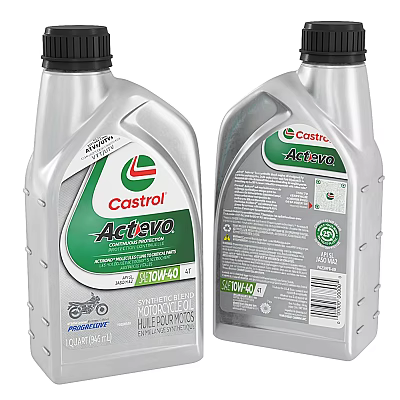Castrol Activa 4T 10W40 Motorcycle Oil in Silver Bottle Packaging 3d model