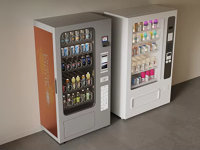 Gray And Brown White Vending Machines Interior With Various Beverages And Snacks 3d model