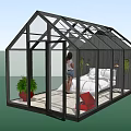 Glasshouse Bedroom Interior With Glass Walls Bed Plants And Standing Person