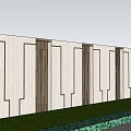 Garden Landscape Design With White Walls Wooden Slats Green Plants And Stone Pathway