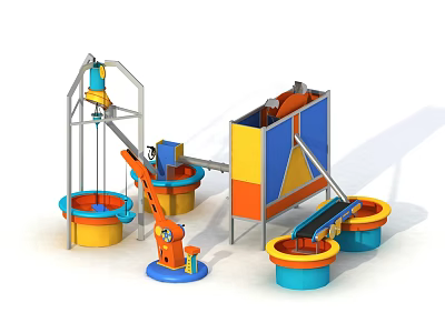 Colorful Interactive Playground Equipment with Circular Conveyor Belt Mechanical Arm Orange Blue Yellow Red Components 3d model