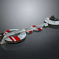 Futuristic Space Station 3D Model With Dual Circular Modules Red White Stripes Connected Structure 3d model