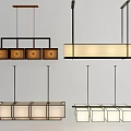 Modern Minimalist Pendant Lights With Wooden Frames And Rectangular Fabric Shades 3d model