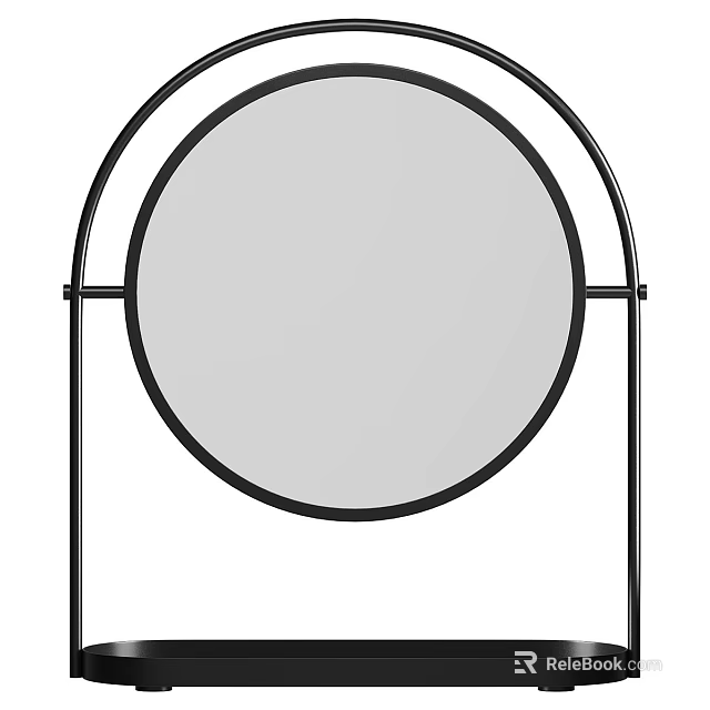 Modern Round Mirror With Black Metal Frame And Stand Design For Home Interior Decor 3d model 