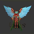 Woman With Blue Wings And Ornate Orange Gold Outfit Standing Majestically