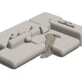 Modern Modular Sectional Sofa Light Gray Fabric With Round Pillows Throw Blanket And Cushions 3d model