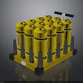 Yellow Cylindrical Containers On Yellow Pallet With Black Handle And Support Feet
