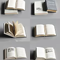 Open Books With Illustrations Stacked Hardcover Volumes And Inner Pages On Gray Background