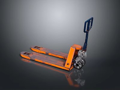 Orange Manual Hydraulic Pallet Truck With Blue Handle Two Forks And Wheels 3d model