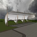 Modern Bus Shelter With White Canopy Metal Frame And Stone Pavement