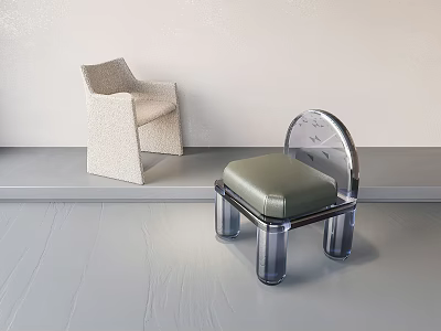 Modern Leisure Chairs With Cream Woven Design And Transparent Acrylic Frame Green Cushioned Seats 3d model