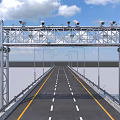 Road Infrastructure Featuring Overhead Metal Gantry Multiple Traffic Cameras On Highway With Guardrails