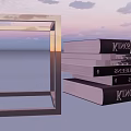 Design Books Stacked On Wooden Floor With Metal Frame Cube Decoration