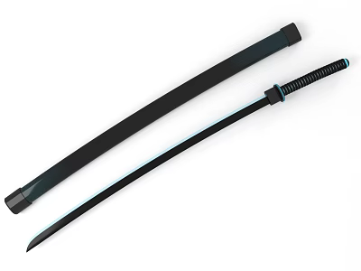 Traditional Japanese Katana Sword With Black Sheath And Sharp Blade 3d model