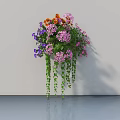 Bonsai Potted Plant Featuring Mixed Color Flowers Hanging Green Vines And White Wall Reflection