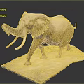 Detailed Brown Elephant Sculpture With Long Tusks Standing On Platform Base