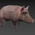 Realistic 3D Model of Standing Pink Pig with Natural Shadow on Gray Background