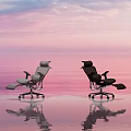 Two Modern Office Chairs Featuring Ergonomic Design And Pink Sky Reflection 3d model
