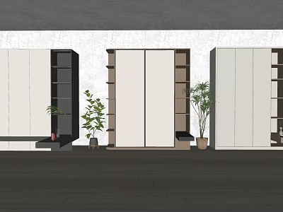 Modern Wardrobe Design With Light And Dark Panels Open Shelves And Potted Plants 3d model