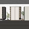 Modern Wardrobe Design With Light And Dark Panels Open Shelves And Potted Plants