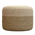 Woven Round Ottoman With Beige And Light Brown Natural Material For Home Decor
