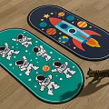 Stylish Rugs In Green Dark Blue With Astronauts Rocket Planets And Stars