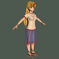 Fantasy Blonde Girl With Unicorn Horn Wearing White Red Trimmed Top And Blue Skirt