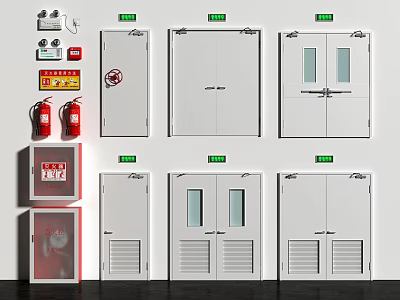 Comprehensive Fire Equipment Collection Featuring Fire Doors Extinguishers And Emergency Lights 3d model