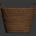 Round Brown Handwoven Storage Basket With Dual Handles And Woven Texture